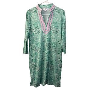 Stella Parker Collection Womens Green Pink Paisley Tunic Dress Medium 3/4 Sleeve